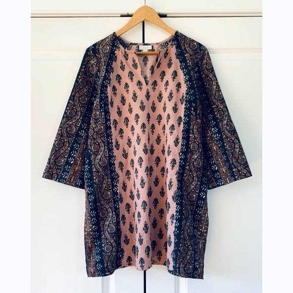 J. Jill Tunic Cotton Linen Block Print Floral Shift Split Neck 3/4 Sleeve Size M - Picture 8 of 8